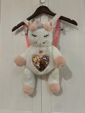 Love2Design Plush Sequin Heart Unicorn Mini Backpack White Pink